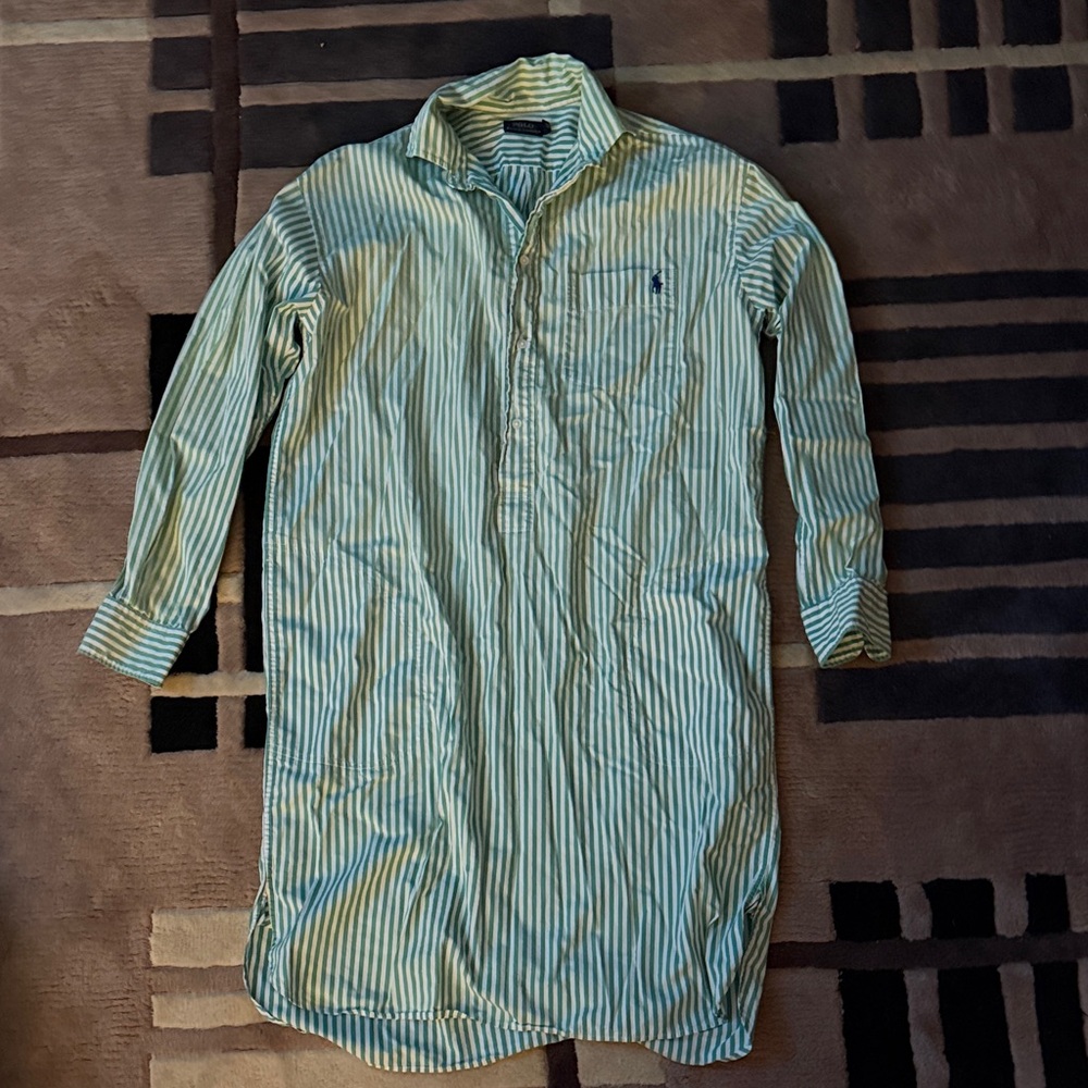 Ralph Lauren Green and White Striped Shirt Dress Size 6